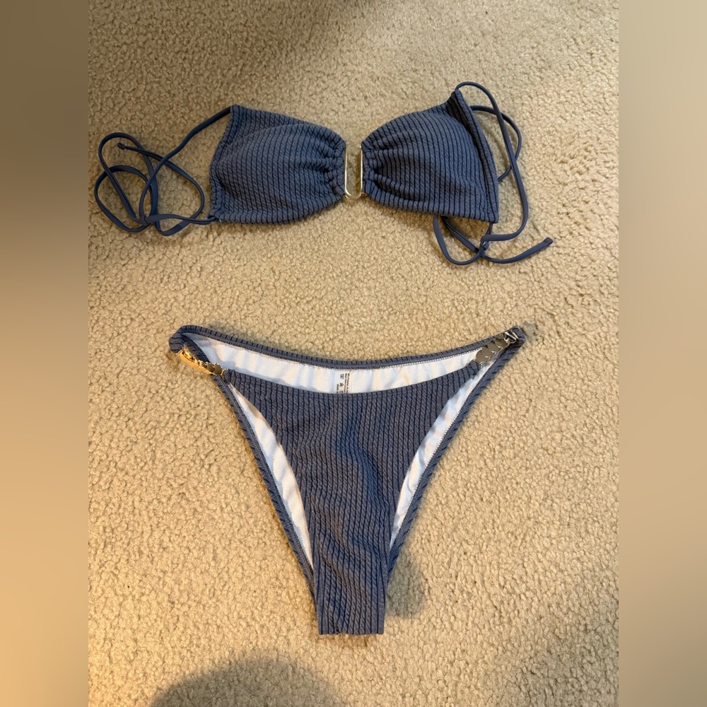 SHEIN Blue Ribbed Bikini Set